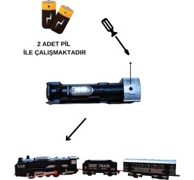 Resim LRS Store Oyuncak 23 Parça Sesli ve Işıklı Klasik Tren Seti 96 cm Yük Treni 