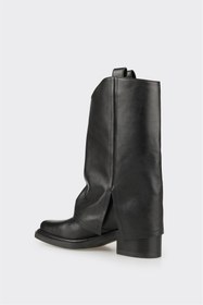 Resim Elle Siyah Deri Kadın Western Çizme 