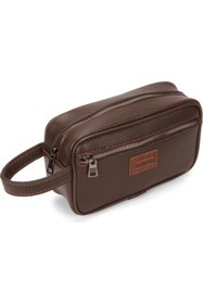 Resim Newish Polo Erkek Kahverengi Deri Portföy Clutch Traş Kozmetik Bakım ve Günlük El Çantası new269 