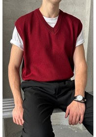 Resim Erkek V Yaka Oversize Süveter Bordo 