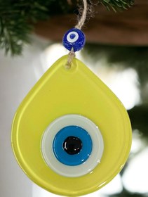 Resim Orta Boy Sarı Damla Desen Nazar Boncuklu Duvar Dekoru Cam Duvar Süsü 