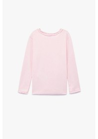 Resim Koton Kız Bebek Fırfırlı Uzun Kollu Bisiklet Yaka Pamuklu Basic Tişört Pembe 