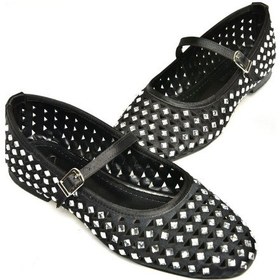 Resim Fox Shoes U725513204 Siyah Kumaş Taş Detaylı Kadın Babet Siyah-kumaş Siyah 