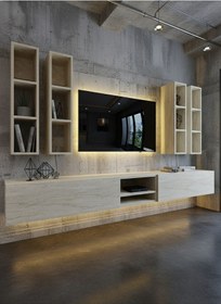 Resim Resital Ledli Duvara Monte Tv Sehpası - Traverten - W6004-8 Traverten 