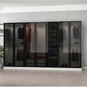Resim Minar Kale 7 Cam Kapaklı 2 Çekmeceli Dolap - Beyaz/siyah 210cm 