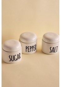 Resim Francesco 3'lü Porselen Ergonomik Baharatlık Seti Yuvarlak Formlu Beyaz Takım Beyaz Beyaz 