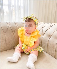 Resim ŞAPKAKİDS Kız Bebek Limon Fırfır Salopet &Bandana Set 