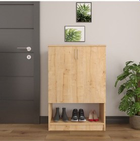 Resim Asra Trend Ayakkabılık A-02 %100 MDF Kapaklı ve Açık Raflı Portmanto Safir Meşe 
