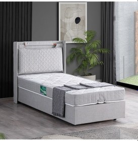 Resim Setaymobilya Baza, Zagreb Tek Kişilik Baza + Başlık + Comfort Yatak, Açık Gri 