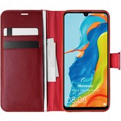 Resim Huawei P30 Lite Kılıf Delux Leather Wallet Kırmızı Microsonic