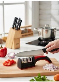 Resim Mutfak Bıçakları İçin Bıçak Bileyiciler - Paslanmaz Çelik 4'ü 1 Arada Mutfak Bıçağı Bileyici - 4 Aşamalı Bileme Yuvalarına Sahip Ergonomik Ve Kullanımı Kolay Bıçak Bileme Kiti - 