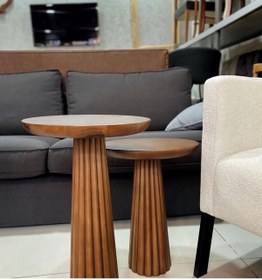 Resim Simillo Home&Living WOOD Wooden 2’li Set Fitilli Mantar Yan Sehpa Modern Açık Ceviz Renk Fiskos 