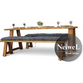 Resim Neiwel Aries Doğal Ahşap Banklı Mutfak Ve Yemek Masası Takımı-80-240 Takım Açık Ceviz 