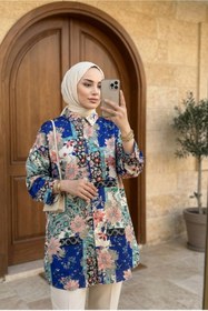 Resim Kirazca Butik Kadın Vintage Desenli Rahat Kesim Tesettür Tunik (Ön 80 / Arka 85) 