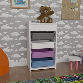 Resim Cmk Store 4 Sepetli Oyuncak Dolabı Beyaz 