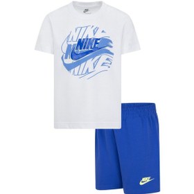 Resim Nıke Nkb B Nsw On The Move Jrsy Set Şort Tişört Takım 86m724 U89 U89 Beyaz - Mavi 