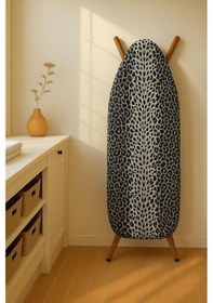 Resim Greenline Ütü Masası Kılıfı, Keçeli Yanmaz, Pamuklu, Gri Leopar Desenli, 145x56 Cm, Battal Boy Xxl Açık Ahşap 