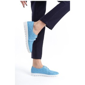 Resim Hakiki Deri Ortopedik Hassas Ciltler İçin Çok Yumuşak Mavi Kadın Ayakkabı 001 