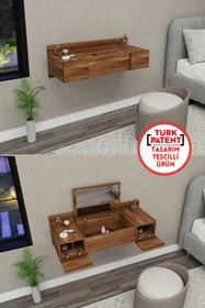 Resim Arnetti Zakkum 2 Raflı Aynalı Makyaj Masası Tuvalet Masası, Ceviz - Zakkum 