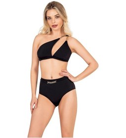 Resim Endeep Kadın Zincir Aksesuarlı Siyah Yüksek Bel Bikini Altı Siyah 