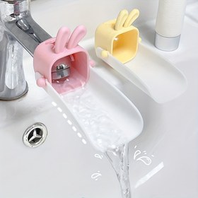 Resim Sevimli Tavşan Desenli U Şeklinde Musluk Uzatıcısı - Dayanıklı Polyester Mutfak Lavabo Uzatıcı, Pembe & Sarı Renk Seçenekleri, İçme Suyu Güvenliği, Kolay Kurulum 