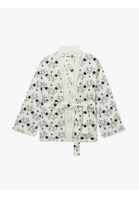 Resim Koton Pamuklu Uzun Kollu Kemerli Desenli Brodeli Kimono Ceket Lacivert Desenli 6sak50016pw 