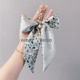 Resim Silver1 Gıoıo Yeni Ipek Eşarp Anahtarlık Kişiselleştirilmiş Inci Papyon Çanta Çekicilik Dokuma Anahtarlık (Yurt Dışından) 