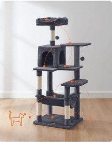 Resim 143 Cm Yüksekliğiyle Çok Katlı Kedi Tırmalama Ağacı 