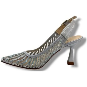 Resim Desire 467-26 Saten Simli Taşlı İnce Topuk Kadın Abiye Ayakkabı Gümüş 