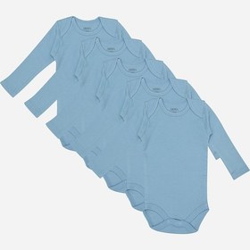 Resim %100 Organik Pamuklu Mavi Uzun Kollu Bebek Body 5'li Paket Mavi 