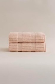 Resim Ivory Somon Bordürlü Mikro Fiber%100 Pamuk 2'li Banyo Havlusu Seti 50x90-70x140 1103A 