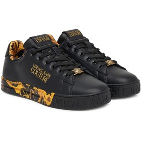 Resim Versace Kadın Fondo Court 88 Dis. SKL Tabanı Barok Desenli ve Yazı Logolu Sneaker - Siyah/Altın Sarısı 