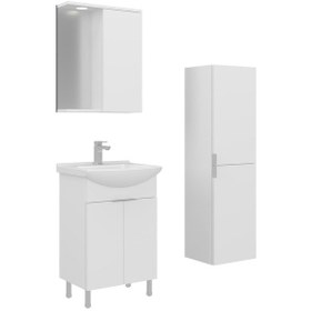 Resim Orka Purus 55 Cm Parlak Beyaz Spot Aynalı Banyo Dolabı Takım Ve Boy Dolabı Ayaklı Beyaz 