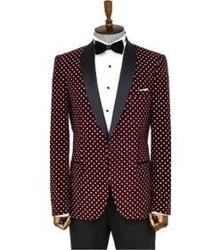 Resim Wessi Nokta Desenli Slim Fit Bordo Erkek Smokin Ceket Bordo 
