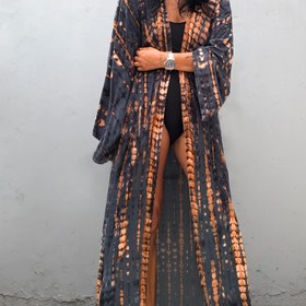Resim Kadınlar İçin Moda Baskılı Kimono Plaj Örtüsü Gevşek Şal Etek 