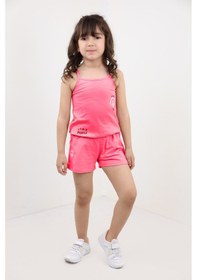 Resim Toontoy Kids Toontoy Kız Bebek 2'li Takım Baskılı Kare Yaka T-shirt & Beli Lastikli Şort - Garni Detaylı Fuşya 