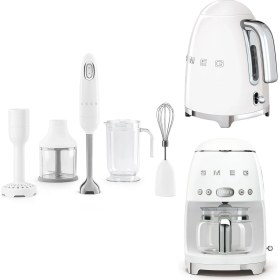Resim Smeg Beyaz Renkli Kettle-Filtre Kahve Makinesi ve El Blender Seti Modern Tasarım 