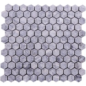Resim TUQCO Doğaltaş Fileli 1" Hexagon Gümüş Eskitme Mermer Mozaik 