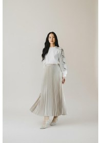 Resim Eren Style Pileli Pamuklu Dokuma Viskon Kışlık Etek 95 Cm - 38-48 Krem 