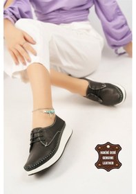 Resim Elit Mn83c Kadın Hakiki Deri Espadril Siyah - Beyaz Siyah - Beyaz 