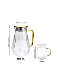 Resim 5 Parça Cam Sürahi Ve Bardak Seti Metal Kapaklı 1500 Ml Sürahi + 4 Adet 350 Ml Bardak 