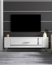 Resim Retrop1ct Tv Sehpası Beyaz-gümüş 