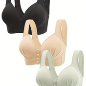 Resim 3 adet Ön Tokalı Kablosuz Sütyen, Rahat ve Nefes Alabilen Push Up Sütyen, Kadın İç Çamaşırı ve Lingerie 