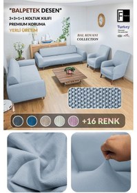 Resim Balpeteği 3+3+1+1 Gri Lastikli Kanepe Örtüsü Lastikli Koltuk Örtüsü Koltuk Kılıfı Takımı Gri 