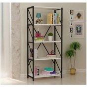 Resim Genel Markalar 5 Raflı Metal Kitaplık Modern Kitaplık Ofis Rafı Çok Amaçlı Metal Raf - Beyaz 