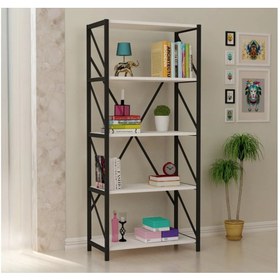 Resim Genel Markalar 5 Raflı Metal Kitaplık Modern Kitaplık Ofis Rafı Çok Amaçlı Metal Raf - Beyaz 