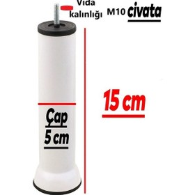 Resim Mobilya Kanepe Baza Koltuk Çekyat Yükseltme Ayağı Plastik, Kalın Diş M10 Beyaz, 15 Cm 4 Adet Beyaz Diğer 