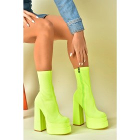 Resim Fox Shoes Sarı Kumaş Platform Kalın Topuklu Kadın Bot N464710204 