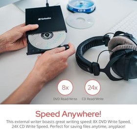Resim VERBATIM Harici Slimline CD/DVD Yazıcı, USB 2.0, Moblies Sürücü, Nero Burn & Arşiv Yazılımı Dahil, Harici DVD Yazıcı, Harici CD Sürücü, Kompakt Tasarım, Siyah 