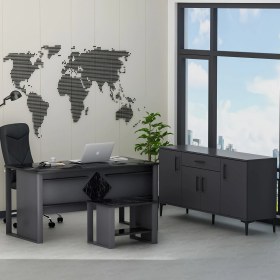 Resim Betroya Boss Ofis Takımı 3'lü Set - Masa Sehpa Konsol Antrasit - Mermer (Sandalye Dahil Değildir) 